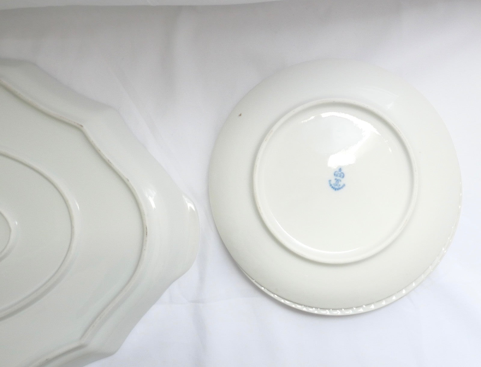 7 Tlg. Ludwigsburg Mokka / Kaffee /  Teilservice weiß Schuppenmuster