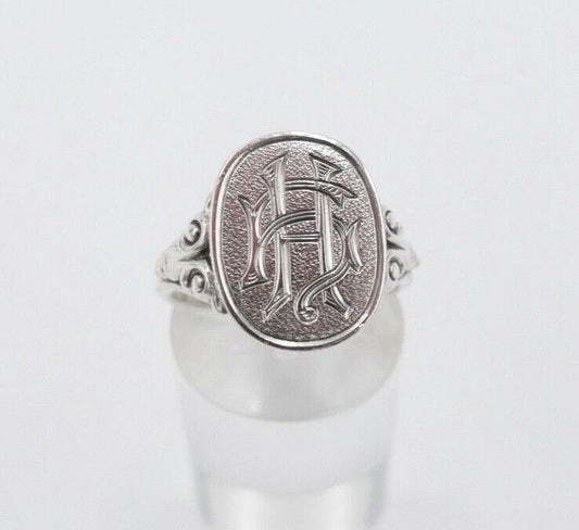 Jugendstil Siegelring Herren mit Monogramm hH aH Hg Hy 835 Silber Gr. 65 - Antikhandel-Stuttgart