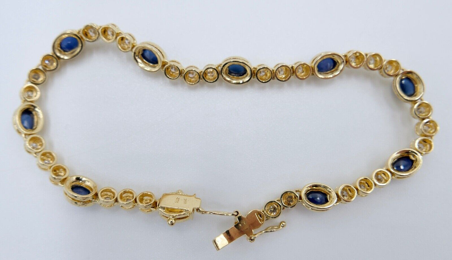 80er Jahre 750 Gelbgold Damen Tennisarmband mit 30x Brillant & 10x Saphir 6,5 Ct - Antikhandel-Stuttgart