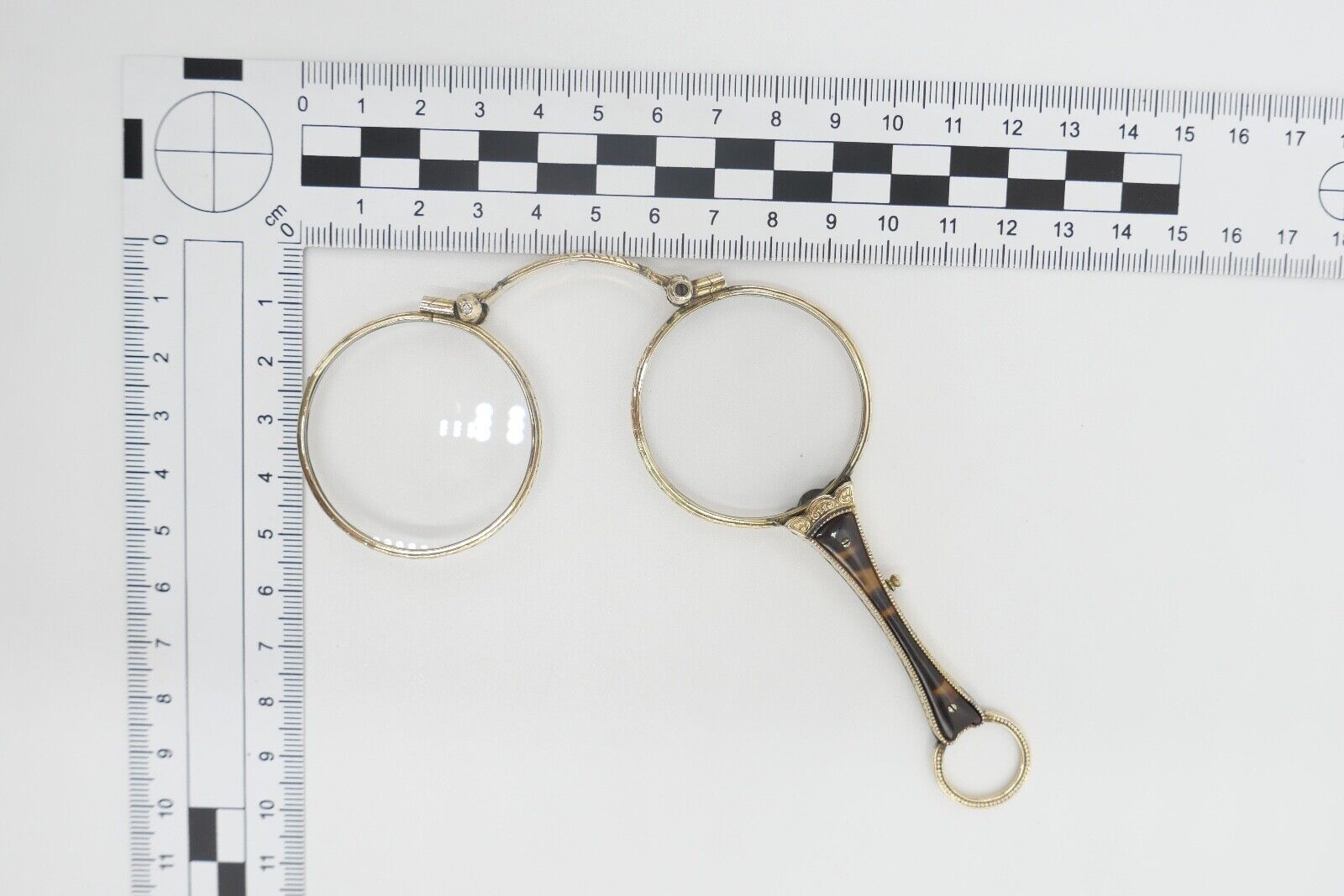 antike 1900 J.W. Lorgnette Lorgnon Stielbrille Lesehilfe Schaumgold vergoldet - Antikhandel-Stuttgart
