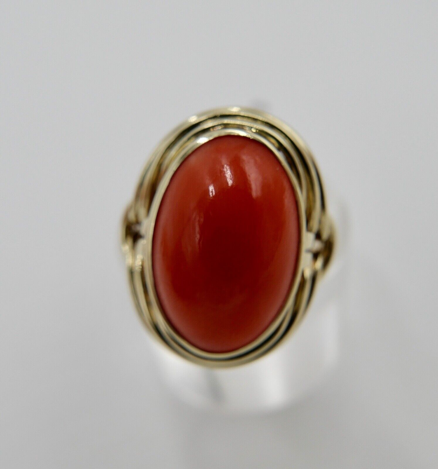 Eleganter Gold Ring 585 14K Gr. 55/17,5 Koralle Cabochon 6 Ct - Antikhandel-Stuttgart