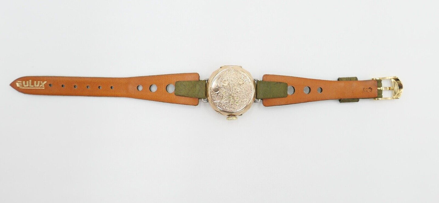 Damenuhr um 1900 floral Blumen Motiv GOLD 585 / 14K Handaufzug neues Band + Glas - Antikhandel-Stuttgart