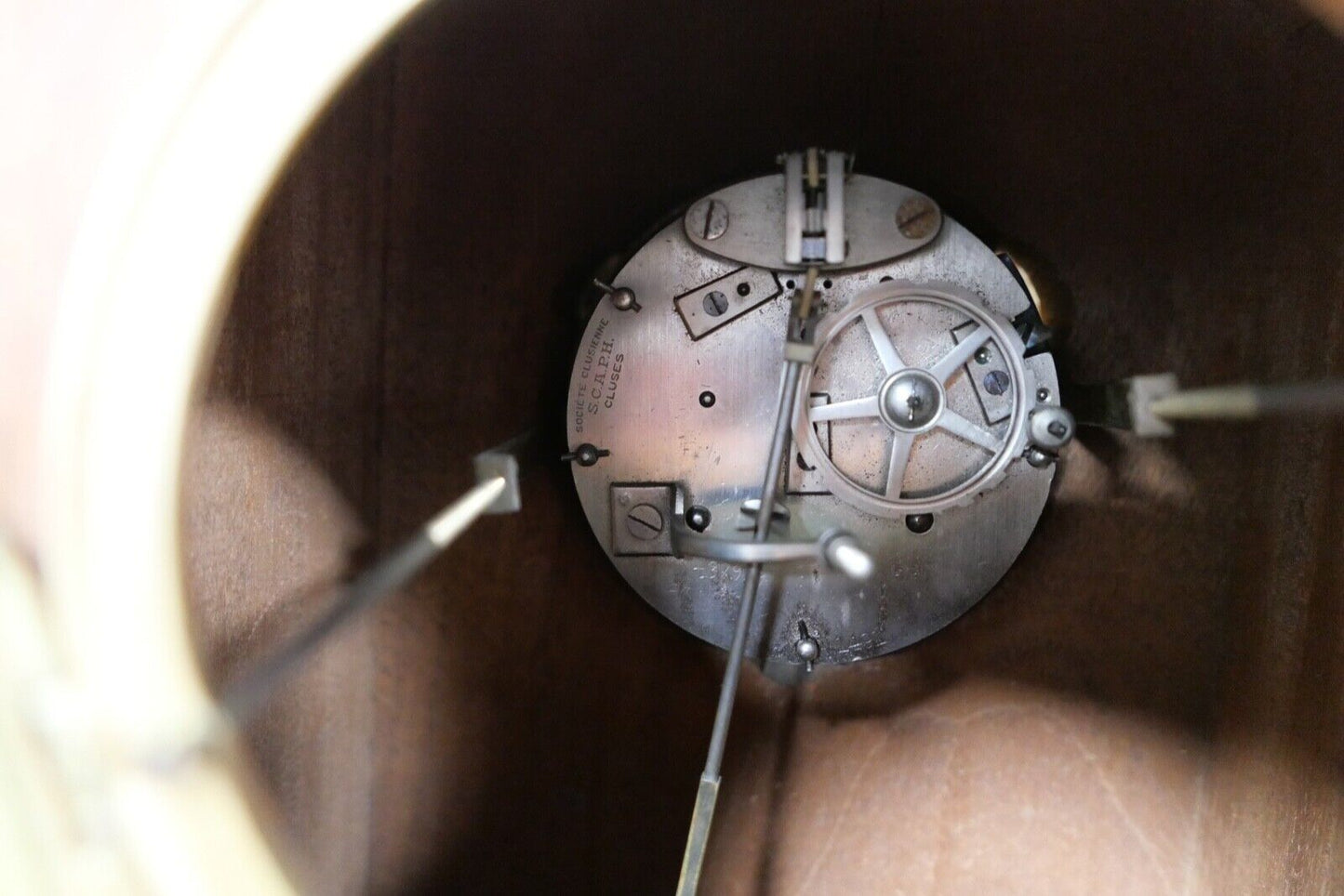 Große Pendule Tischuhr Societe Clusienne S.C.A.P.H Cluses Holz braun - Antikhandel-Stuttgart