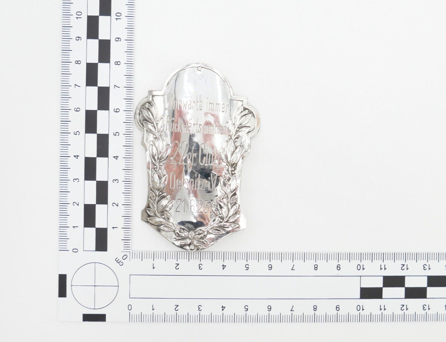 Fahrrad Plakette 1925 Silber 800 22er Club Oelsnitz i.V. - Antikhandel-Stuttgart