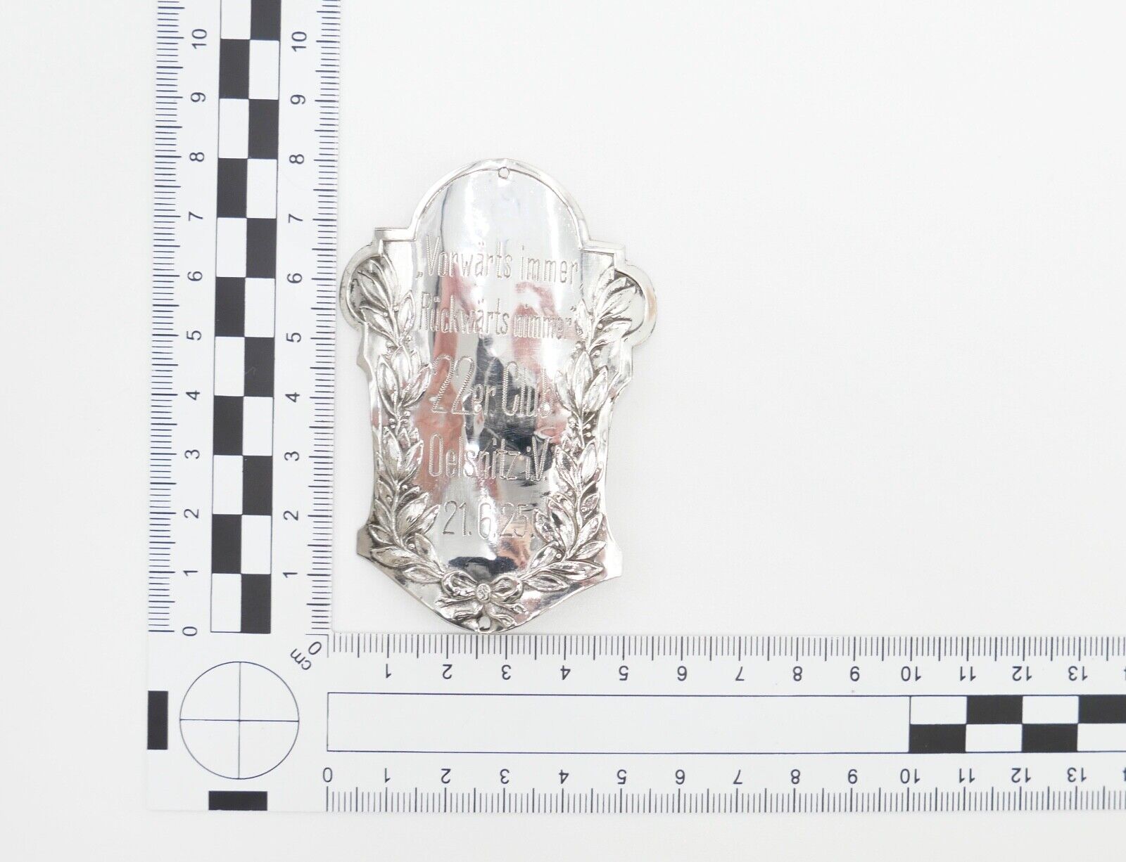 Fahrrad Plakette 1925 Silber 800 22er Club Oelsnitz i.V. - Antikhandel-Stuttgart