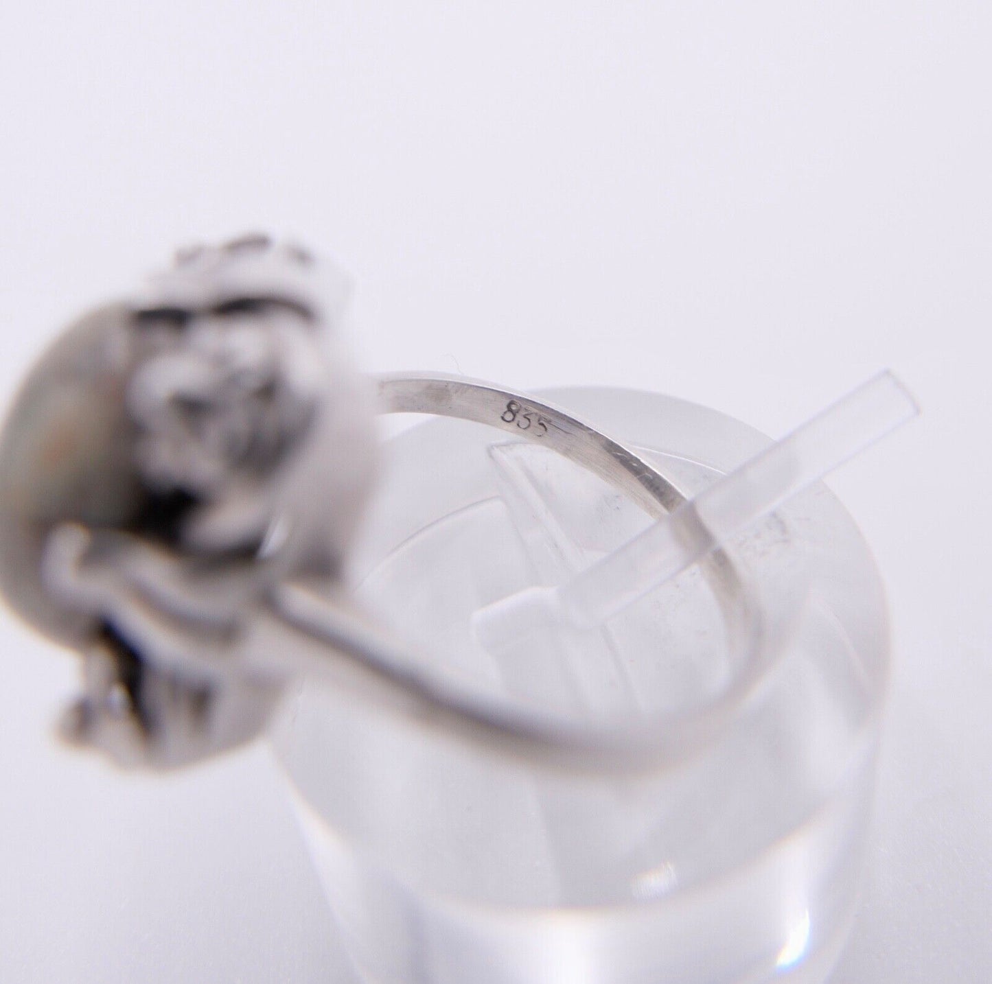 50er Jahre Damenring 835 Silber Gr. 54 mit grünem Jaspis Cabochon - Antikhandel-Stuttgart