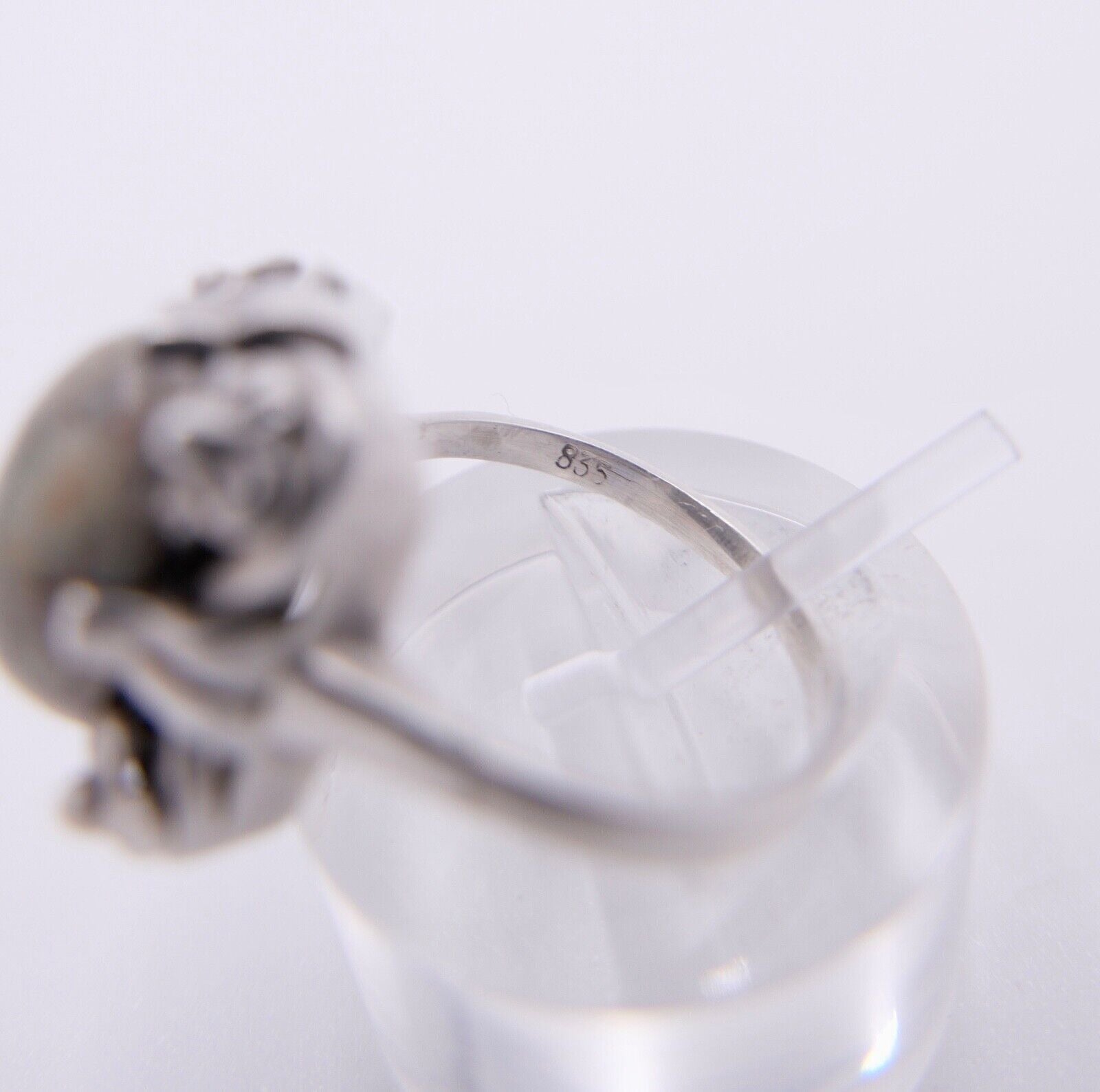 50er Jahre Damenring 835 Silber Gr. 54 mit grünem Jaspis Cabochon - Antikhandel-Stuttgart