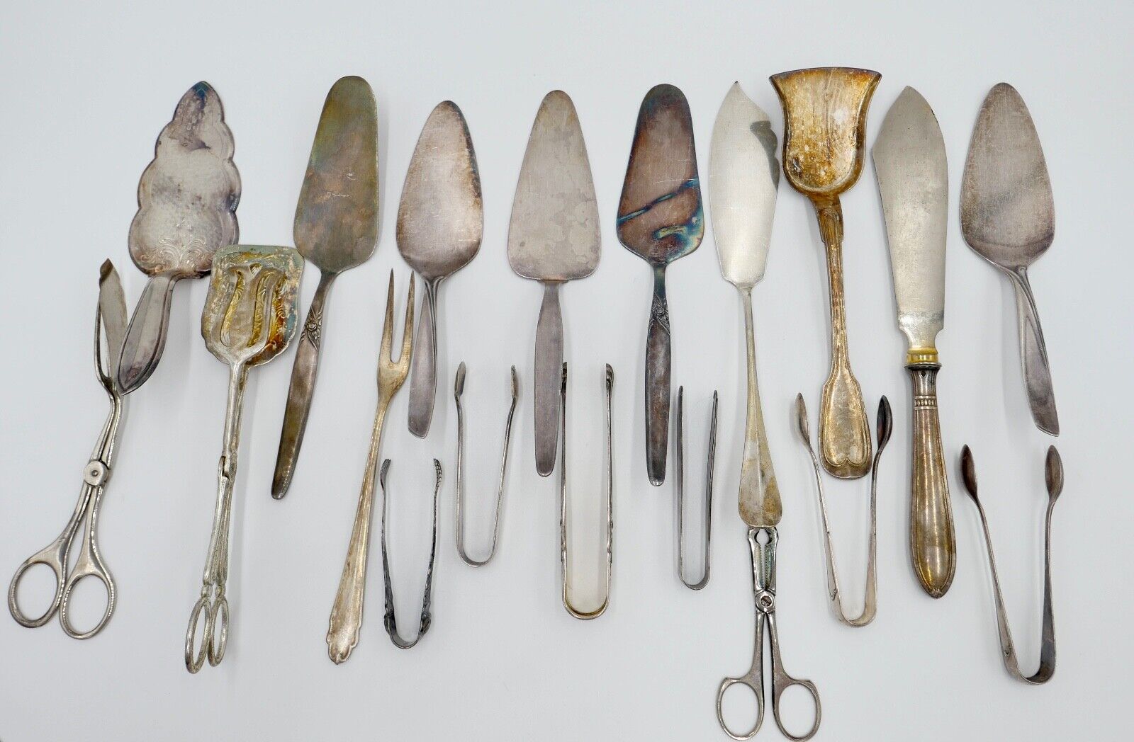 Konvolut Tortenheber Schere Zucke Fisch Fleisch WMF 90er Silberauflage 20 Stück - Antikhandel-Stuttgart