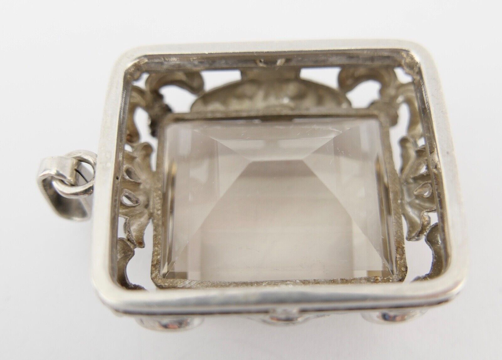 Großer Jugendstil 835 Silber Anhänger Art Deco Beryll weiß Ø 2,4 cm um 1900 - Antikhandel-Stuttgart