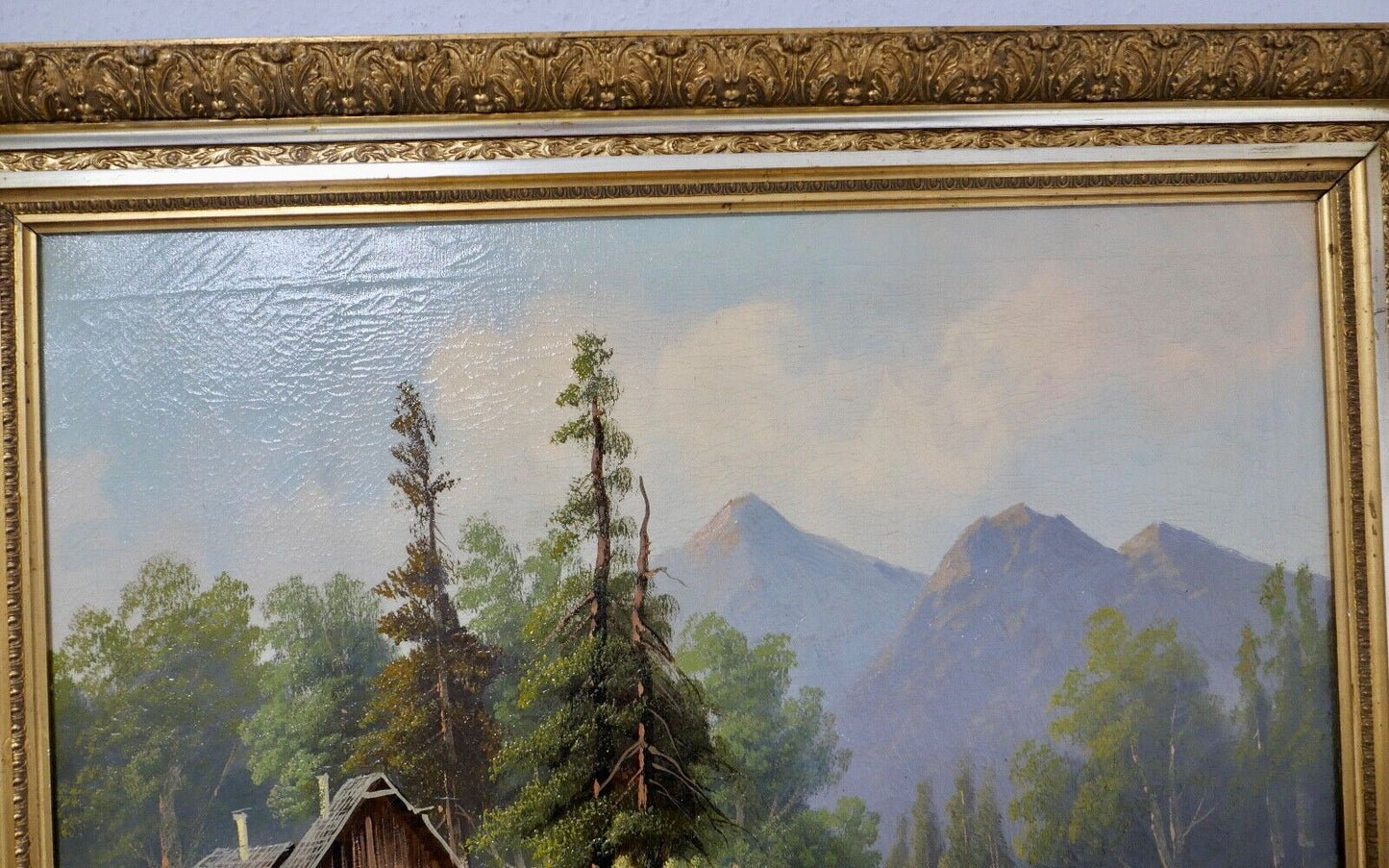 Gemälde Bach / Wald / Berg Landschaft Öl auf Leinwand Prunkrahmen 85x72cm KELLER - Antikhandel-Stuttgart