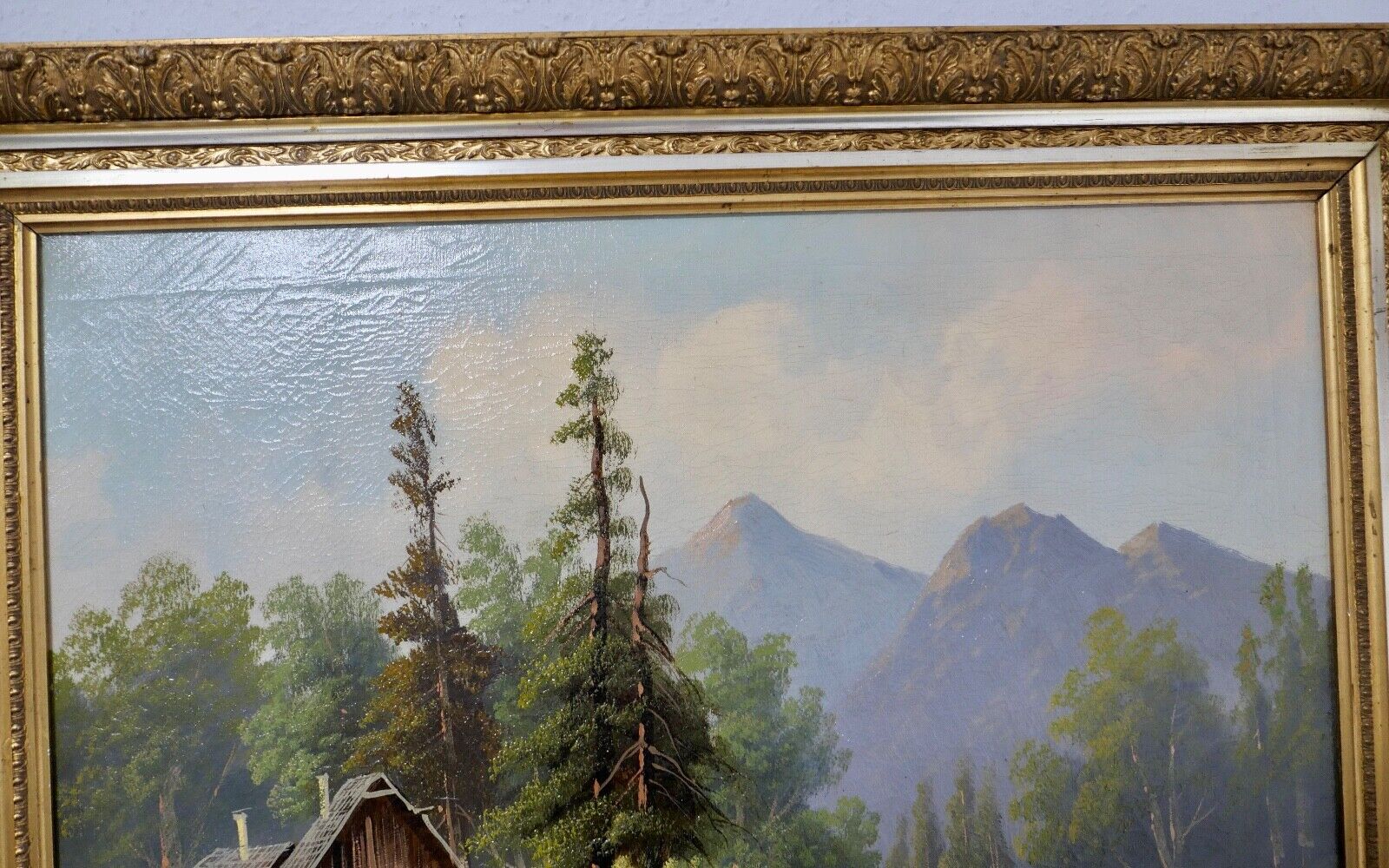 Gemälde Bach / Wald / Berg Landschaft Öl auf Leinwand Prunkrahmen 85x72cm KELLER - Antikhandel-Stuttgart