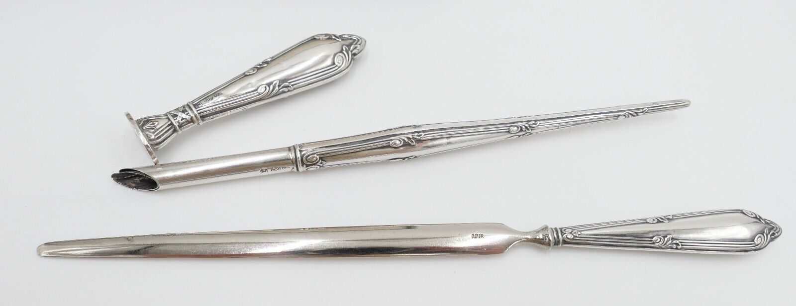 JUGENDSTIL Schreibset um 1900 Set 3 teilig Silber 800 HB Hermann Bauer Etui - Antikhandel-Stuttgart