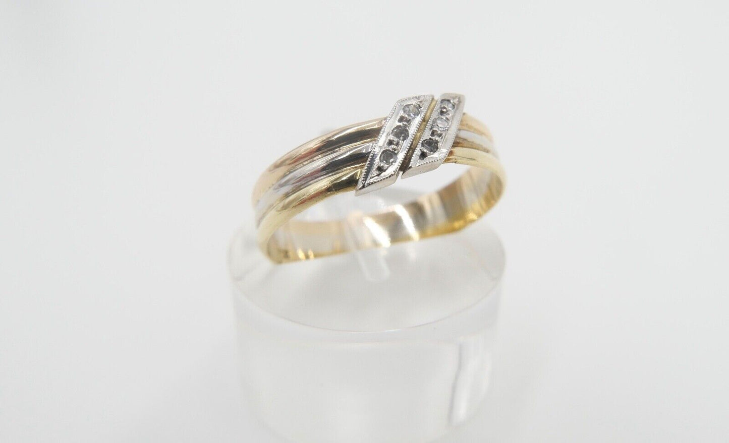 60er Jahre Tricolor Gold 750 / 18K Gr. 57 Diamanten Achtkant 2,61 Gr - Antikhandel-Stuttgart