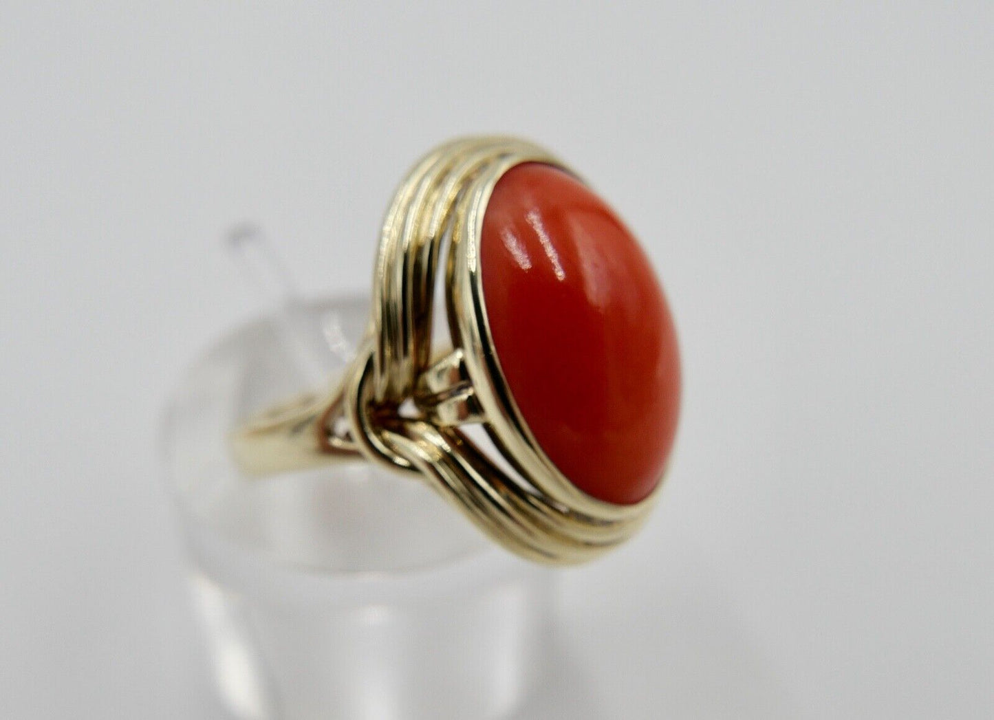 Eleganter Gold Ring 585 14K Gr. 55/17,5 Koralle Cabochon 6 Ct - Antikhandel-Stuttgart