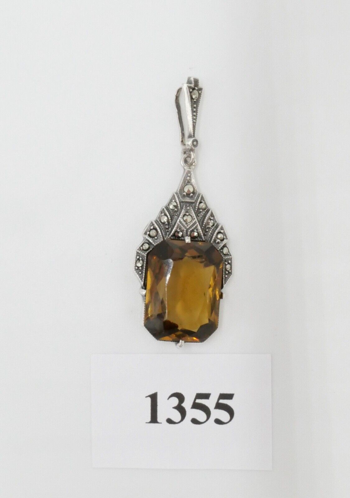 935 Silber Anhänger mit Glasstein und Markasiten im Art Deco Stil - Antikhandel-Stuttgart