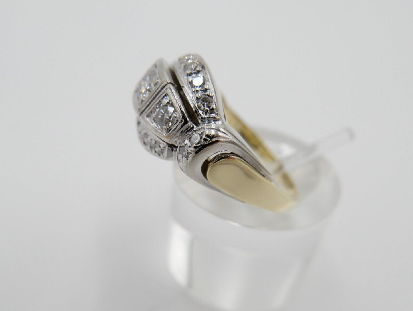 1980er Alter Bicolor Gold Diamant Brillant Damen Ring 0,90 Ctw 585 14K Gr.56 - Antikhandel-Stuttgart