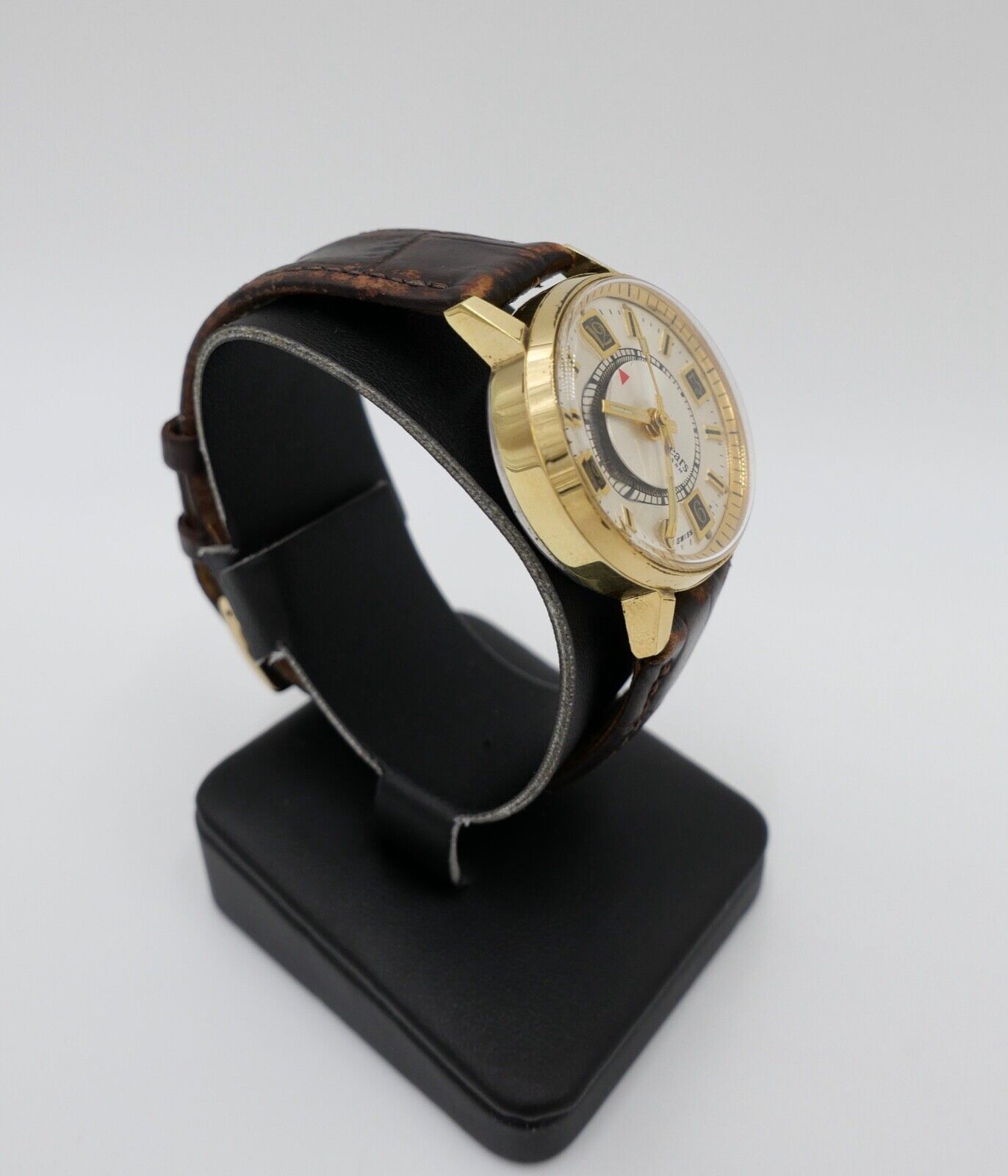 SEARS Mechanical Alarm 1970er Jahre Herrenuhr Handaufzug mit Lederband 16206 - Antikhandel-Stuttgart