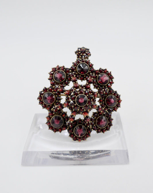 antike große Granat Brosche & Anhänger um 1900 Silber 835 vergoldet - Antikhandel-Stuttgart