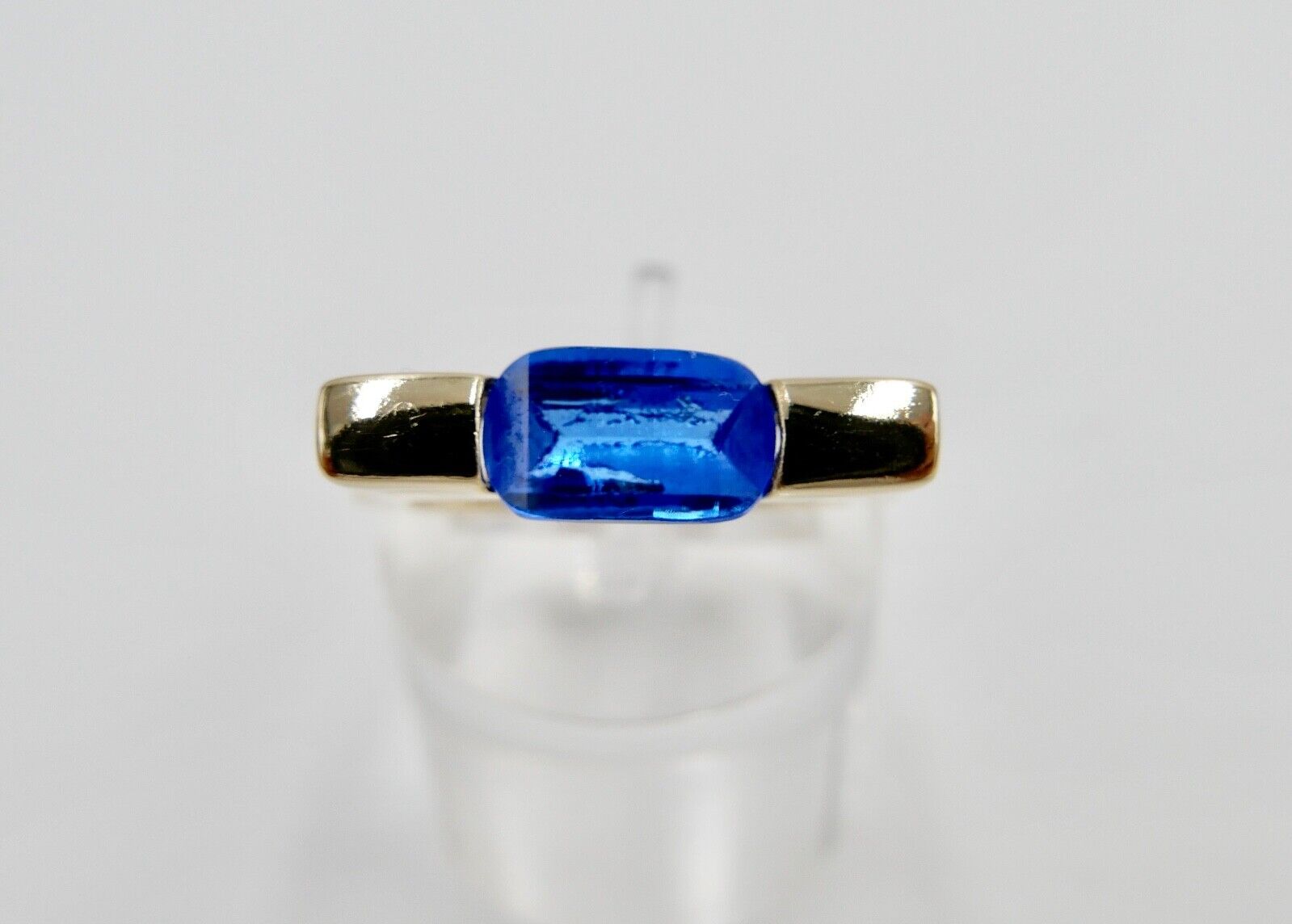 Gelb Gold Damen Ring Gr. 58 blauer Synthetisch Spinell 333 8K - Antikhandel-Stuttgart