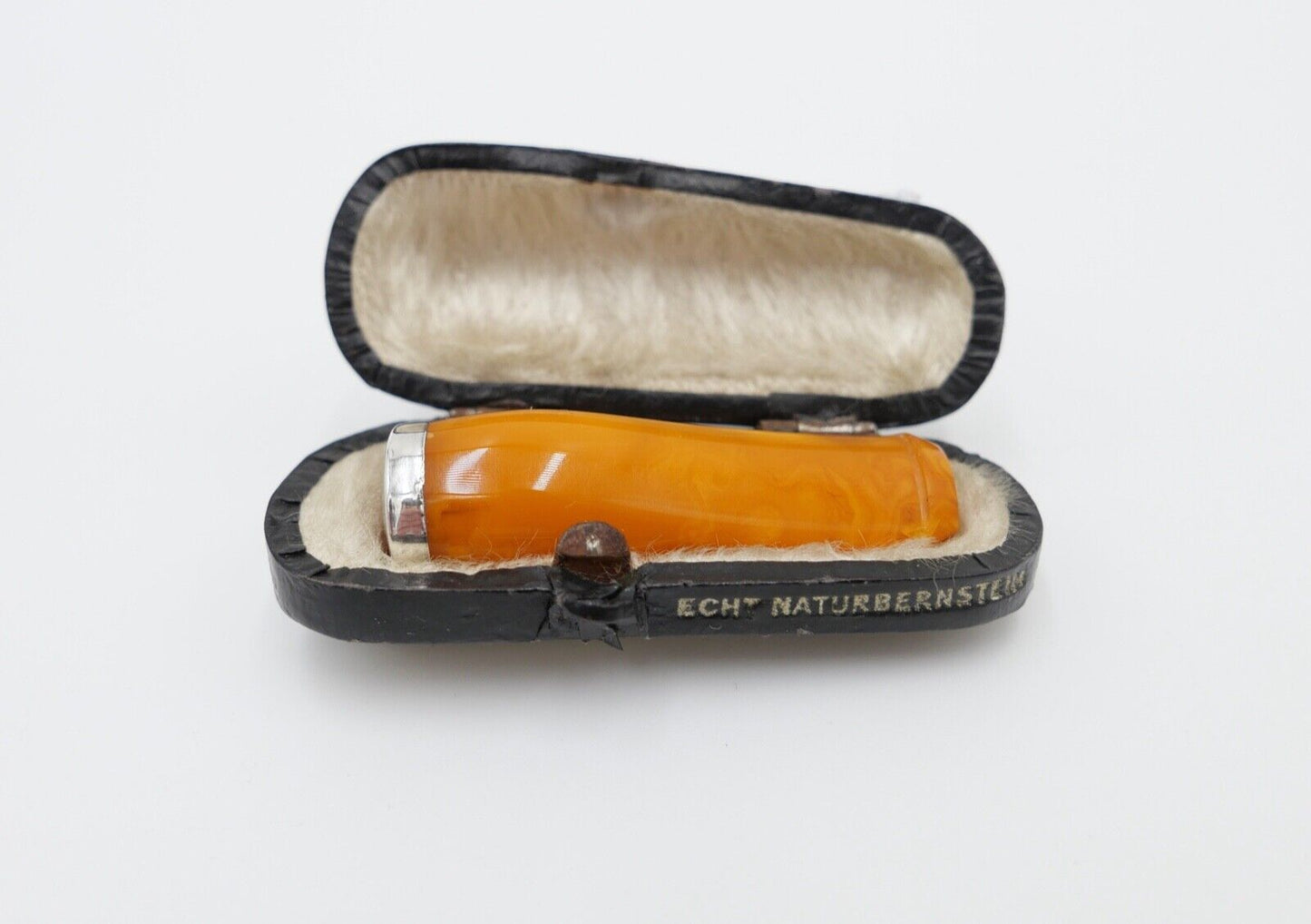 Bernstein Butterscotch Zigarrenspitze Box cigarette holder Amber 925 Silber - Antikhandel-Stuttgart