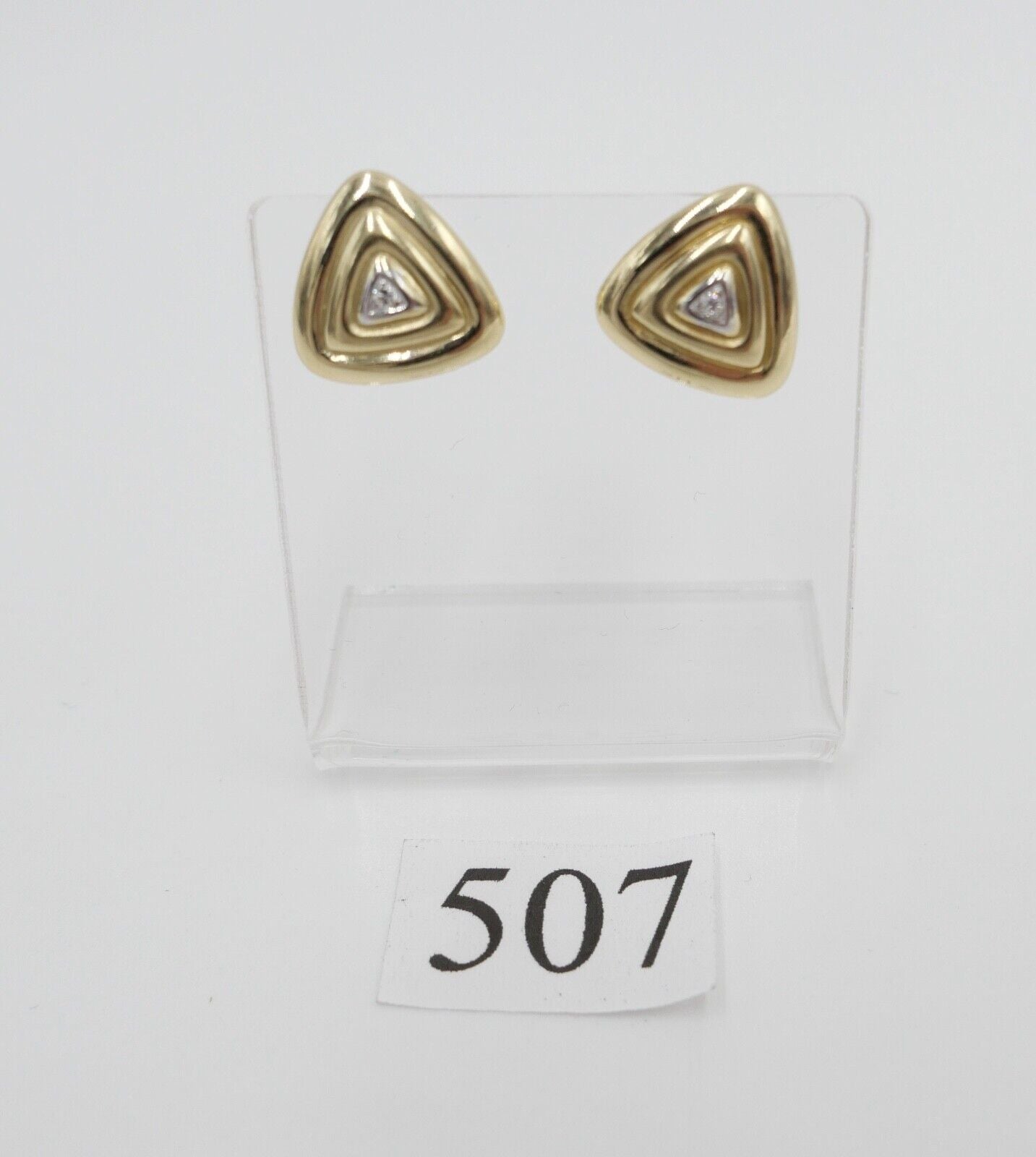 80er Pyramiden / Dreieck Ohrringe Ohrstecker in 585 / 14K Gold mit Brillanten - Antikhandel-Stuttgart