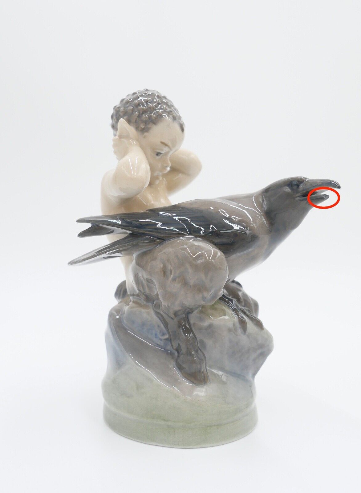 ROYAL COPENHAGEN Porzellan Figur Faun mit Krähe 2113 Christian Thomson - Antikhandel-Stuttgart