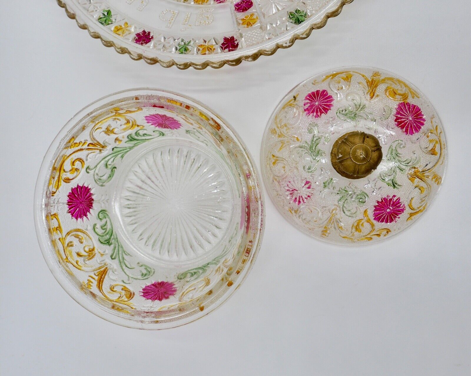 Zur Hochzeit um 1900 Glas Schale Bonbonniere "Unser täglich Brot gib uns heute" - Antikhandel-Stuttgart