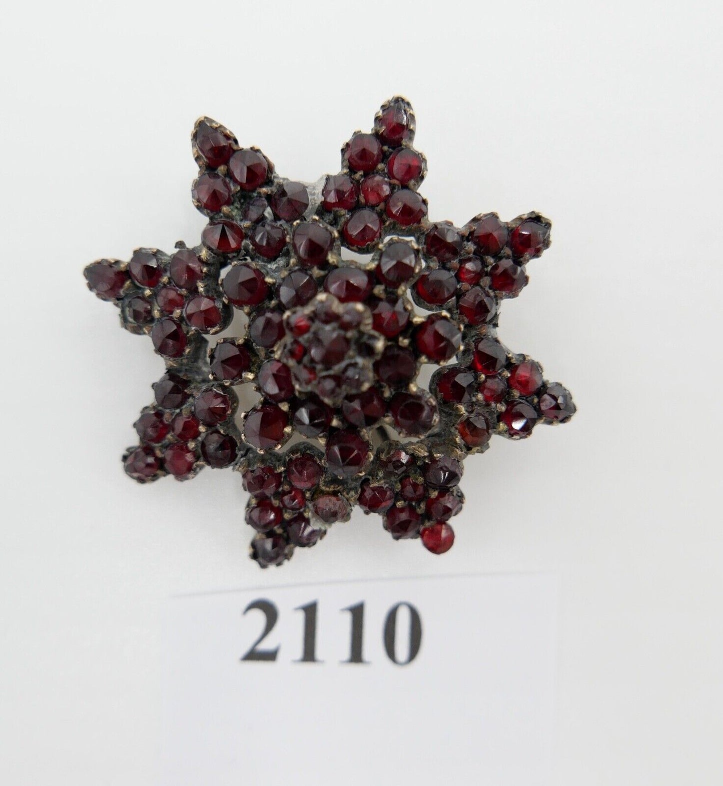 Antike Stern Granat Brosche um 1860 Tombak vergoldet Ø38mm Böhmischer Granat - Antikhandel-Stuttgart