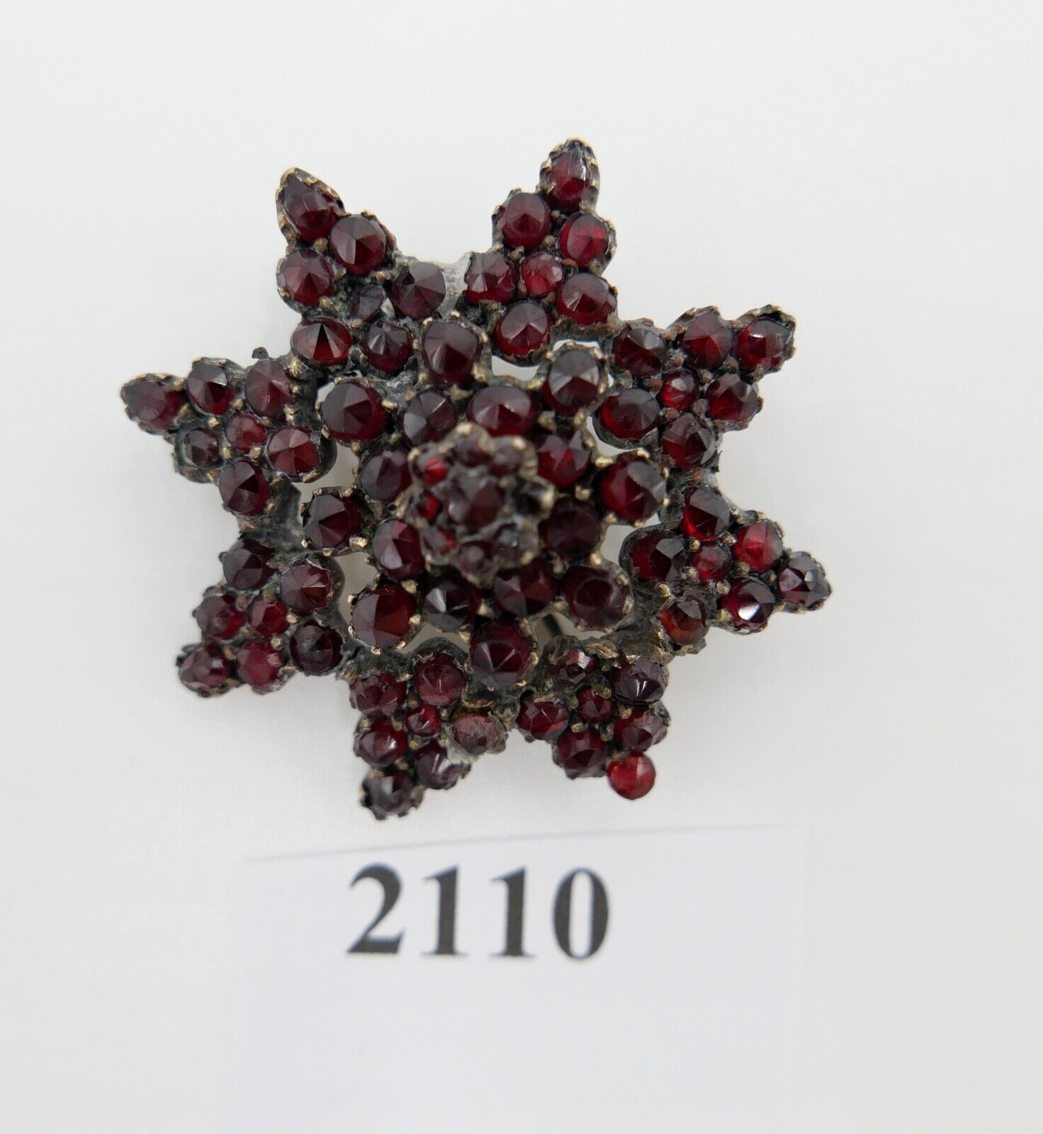 Antike Stern Granat Brosche um 1860 Tombak vergoldet Ø38mm Böhmischer Granat - Antikhandel-Stuttgart