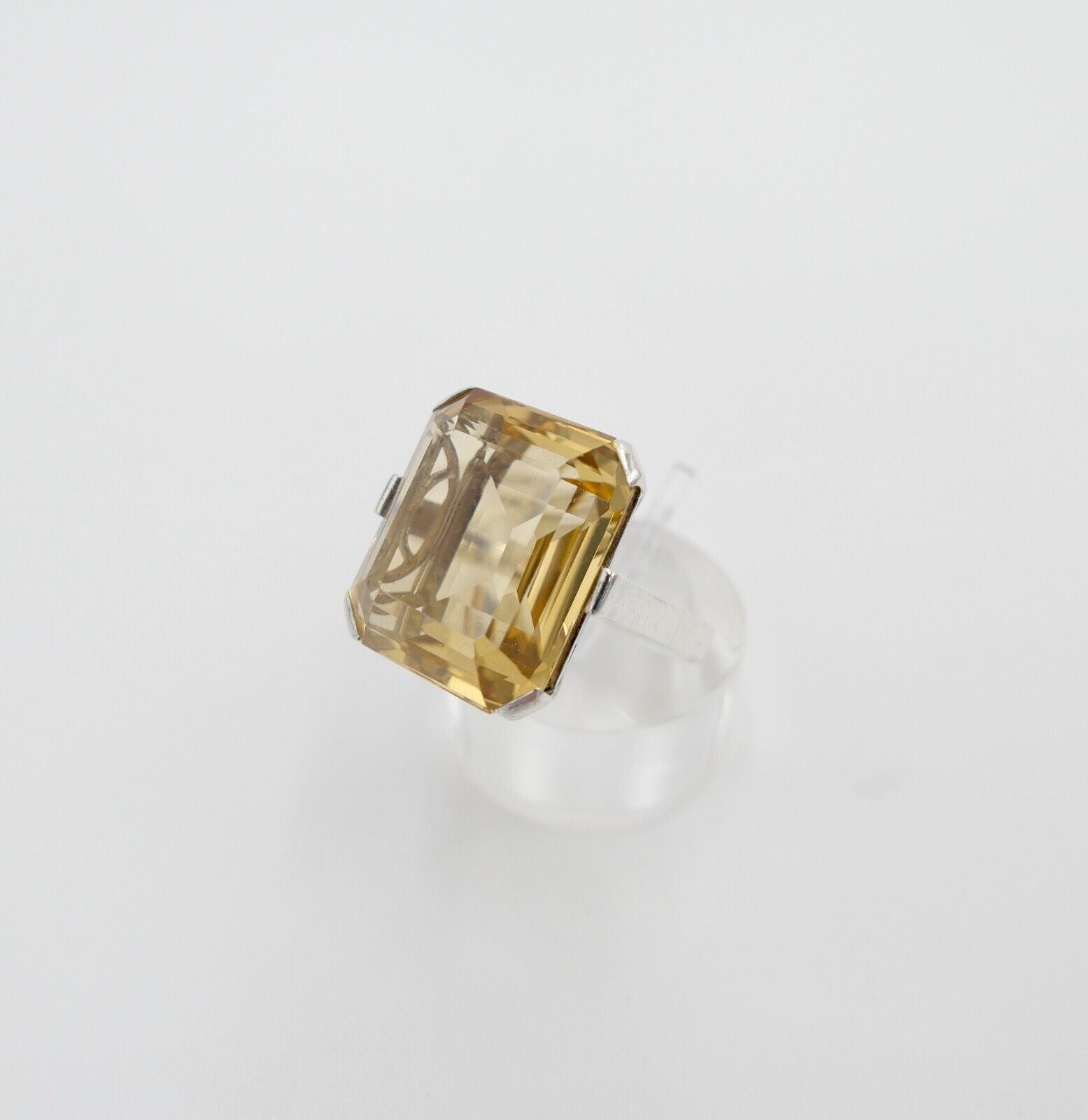 60er Jahre Damenring Gr. 56 Ring 830 Silber synthetischer Citrin - Antikhandel-Stuttgart