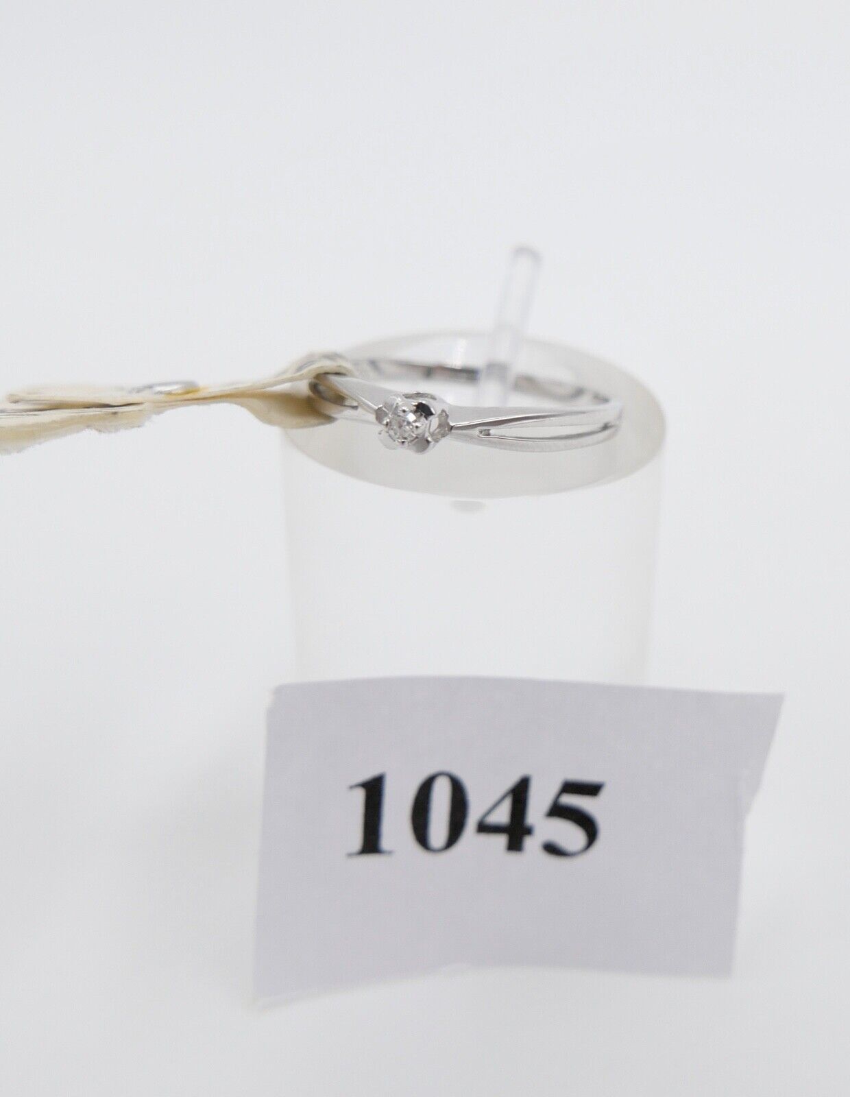 - NEU - 90er Jahre Solitär Ring Weißgold Gold 585 14K Brillant 0,015 Ct Gr. 52 - Antikhandel-Stuttgart