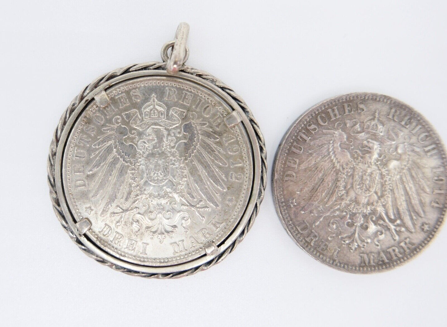 2x 3 Mark ss - vz Bayern Otto - Ludwig Jäger J.47 + J.52 Münzfassung Anhänger - Antikhandel-Stuttgart