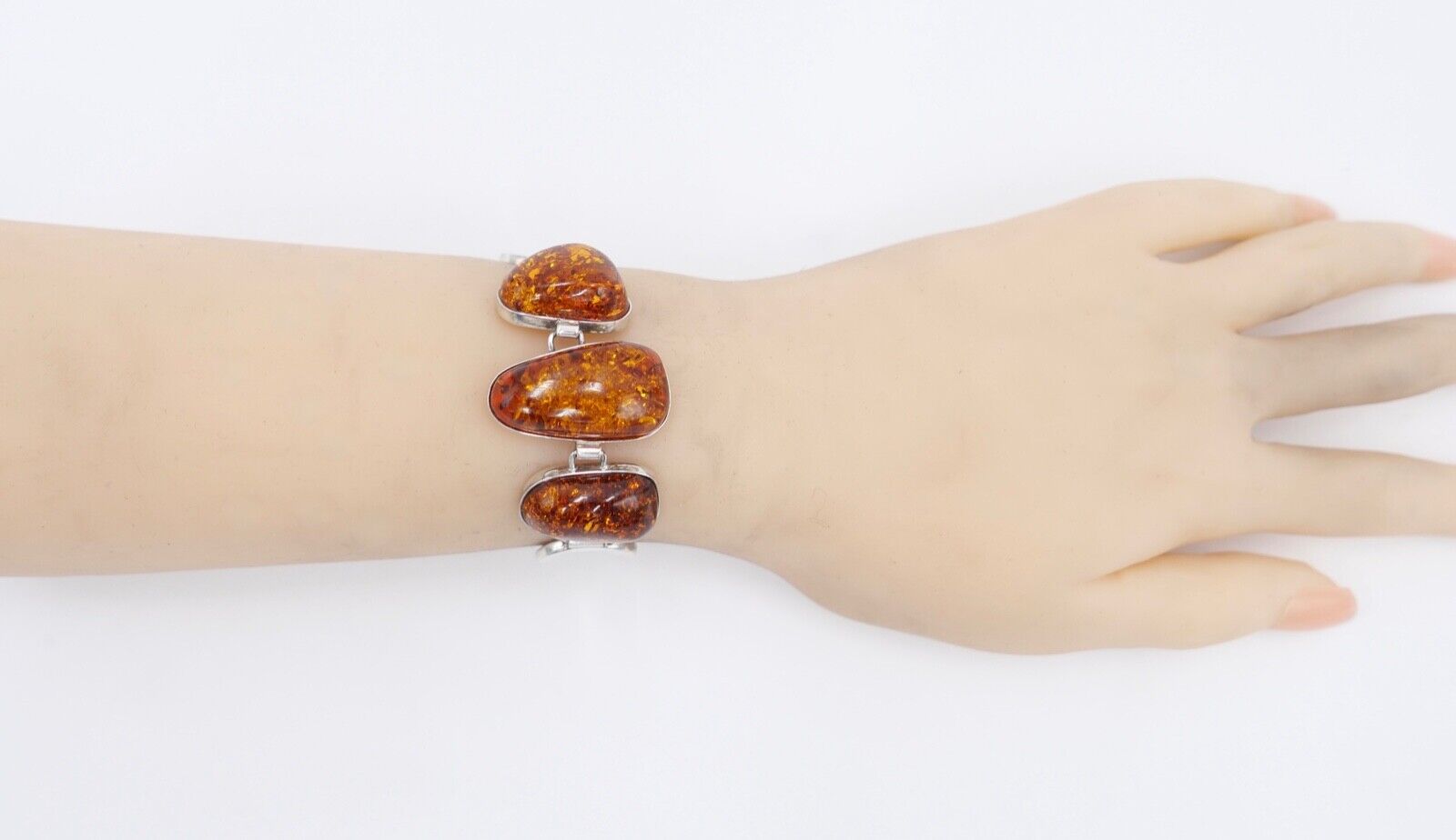 80er Jahre Silber 925 Bernstein Armband Armreif Armspange G Danzig Polen - Antikhandel-Stuttgart