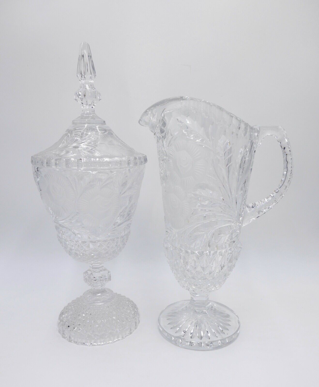 alt vintage Krug Karaffe Kanne Pokal Bleikristall geätztes Glas - Antikhandel-Stuttgart