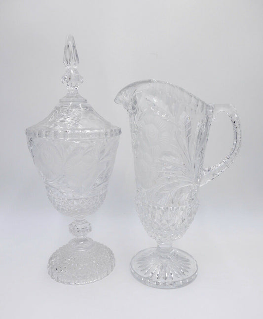 alt vintage Krug Karaffe Kanne Pokal Bleikristall geätztes Glas - Antikhandel-Stuttgart