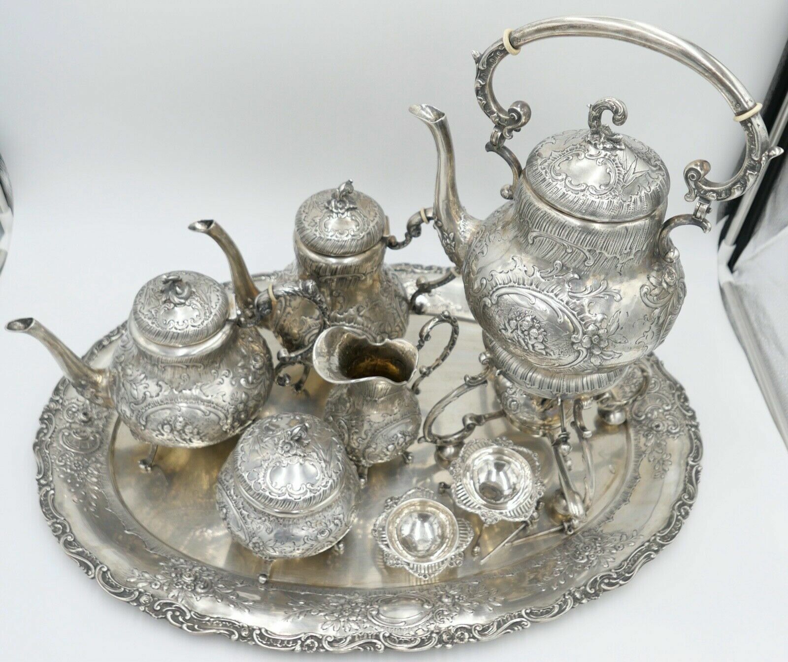 XL Jugendstil Kaffee Tee Service " Friedrich Reusswig Hanau " 800 Silber 6 KG - Antikhandel-Stuttgart
