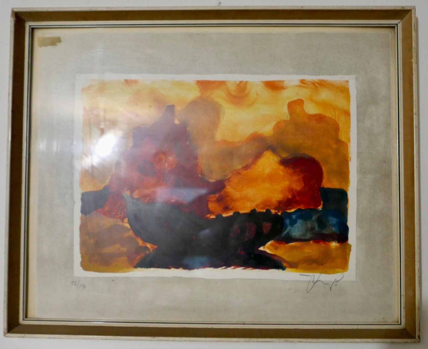 Aquarell signiert 52x42 cm Bild Bunt in Glass Rahmen - Antikhandel-Stuttgart