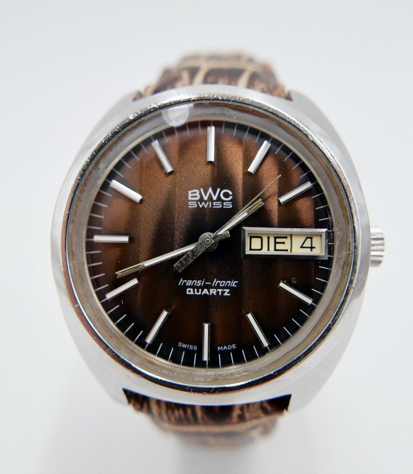 Vintage BWC Transi Tronic seltenes braunes Ziffernblatt Quartz Armbanduhr 1970er - Antikhandel-Stuttgart