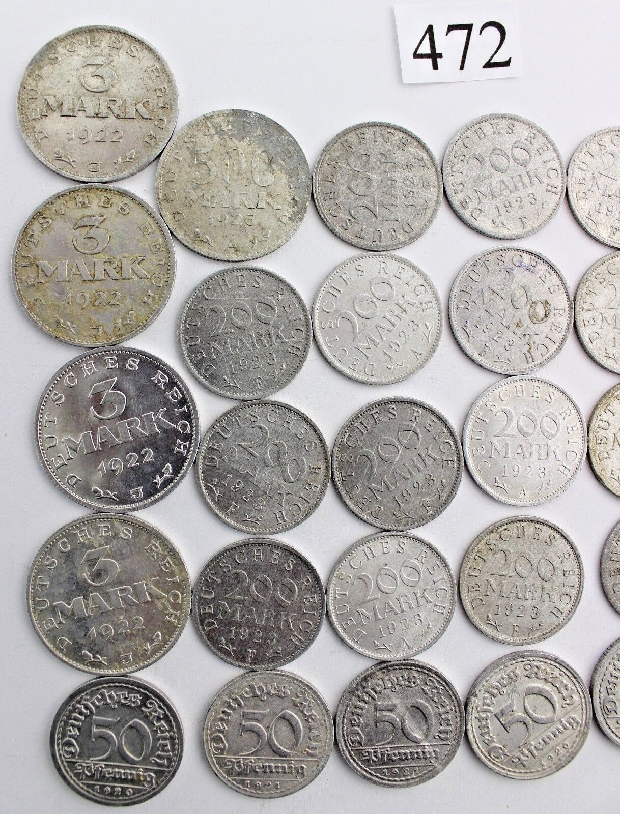 30x 3 200 500 Mark & 50 Pfennig 1920 1921 1922 1923 Jäger 301 303 304 305 - Antikhandel-Stuttgart