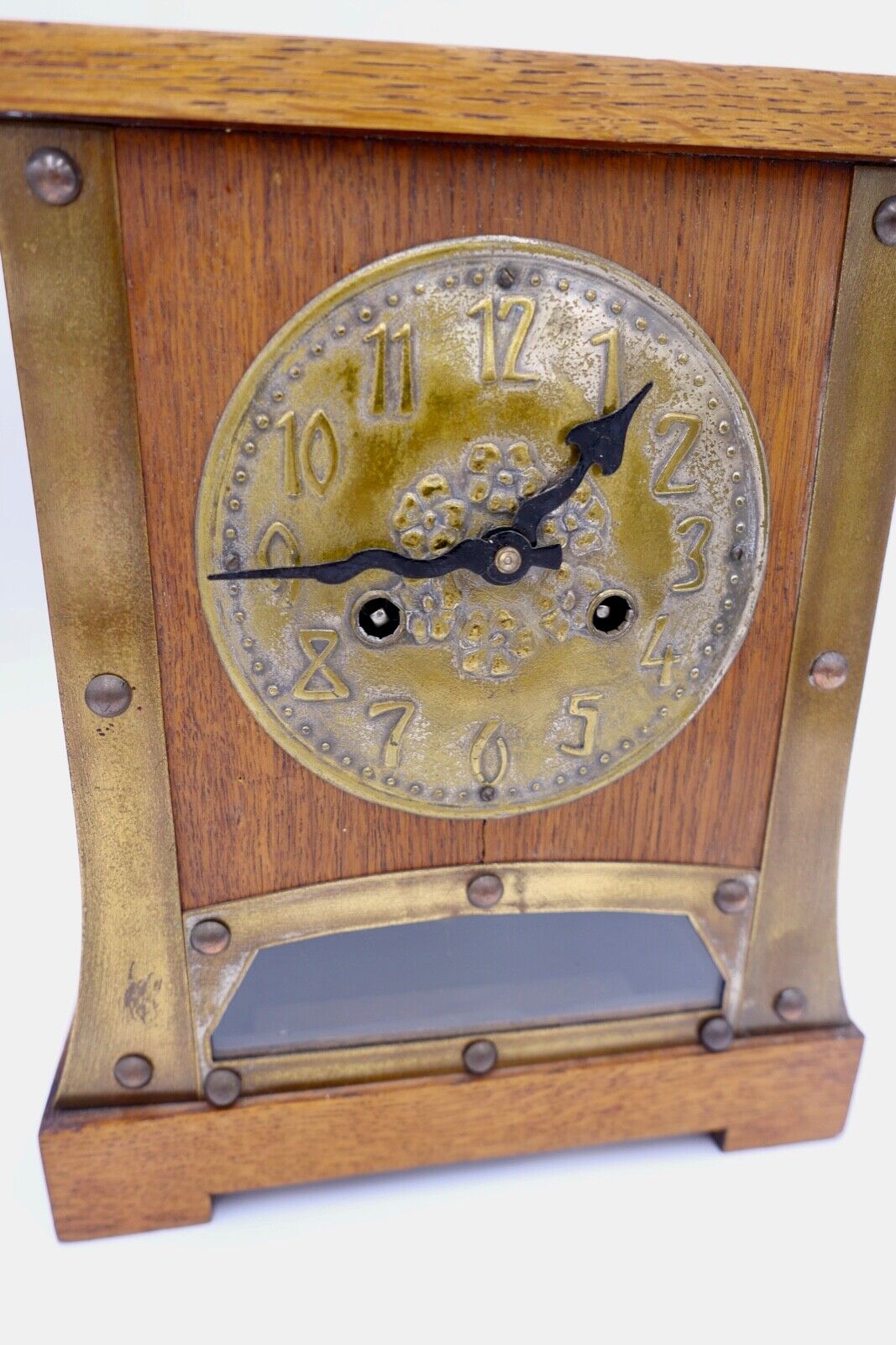 alte Kaminuhr mit modernerem Uhrwerk Holz Messing ODO 151 - 071 - Antikhandel-Stuttgart