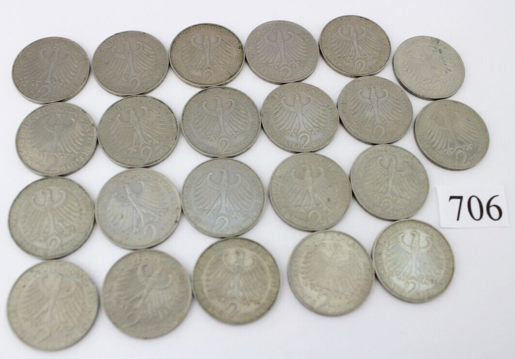 22x 2 DM Mark MAX PLANCK 1957 - 1971 Jäger J. 392 1957 1958 1959 - Antikhandel-Stuttgart