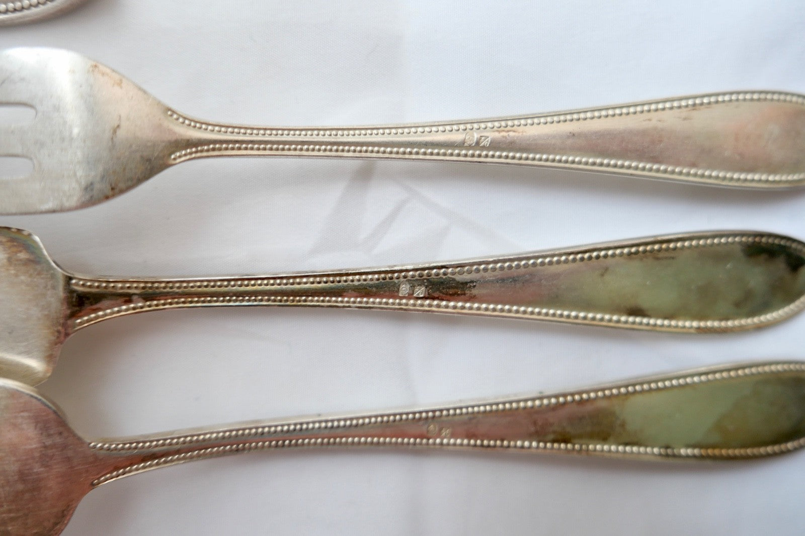 WMF G Perlrand 36 tlg. versilbert I/O Monogram PD um 1910 Straußen Fischbesteck