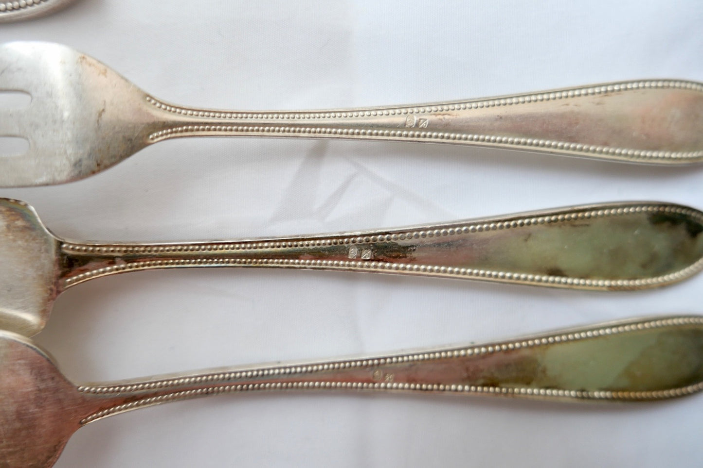 WMF G Perlrand 36 tlg. versilbert I/O Monogram PD um 1910 Straußen Fischbesteck