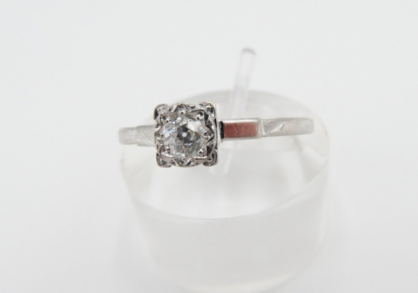 Solitär Weißgold Ring 750 18K mit 1 Diamant im Altschliff 0,16 Ct Gr.56-57 - Antikhandel-Stuttgart