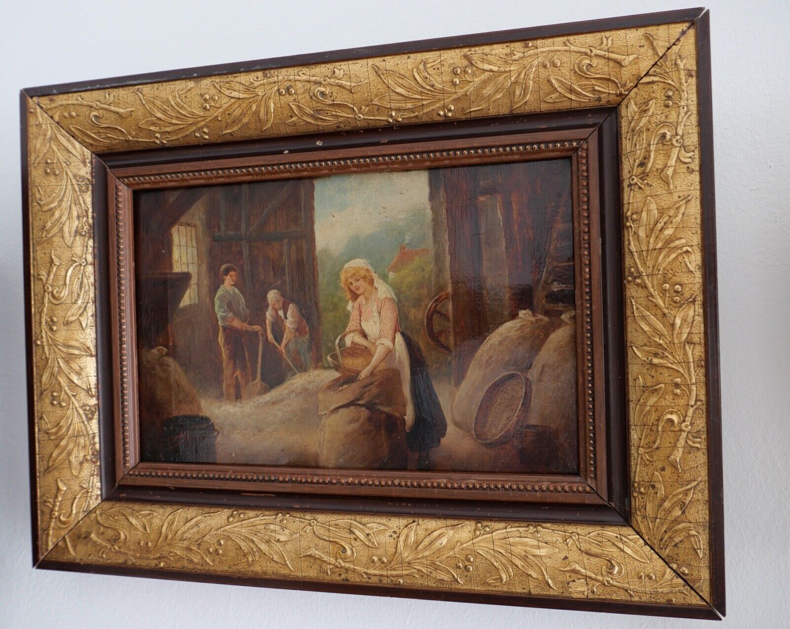 KARL RAUPP 1900 München " Magd holt Korn aus dem Schober " Öl Leinwand - Antikhandel-Stuttgart