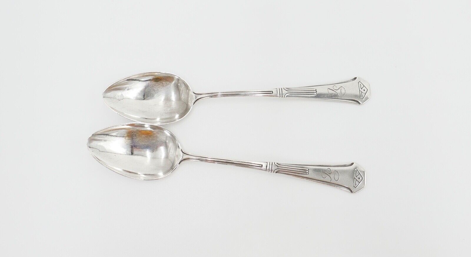 2x seltene antike Kaffeelöffel LW Lutz & Weiss Monogramm JS Silber 37,3 Gr - Antikhandel-Stuttgart