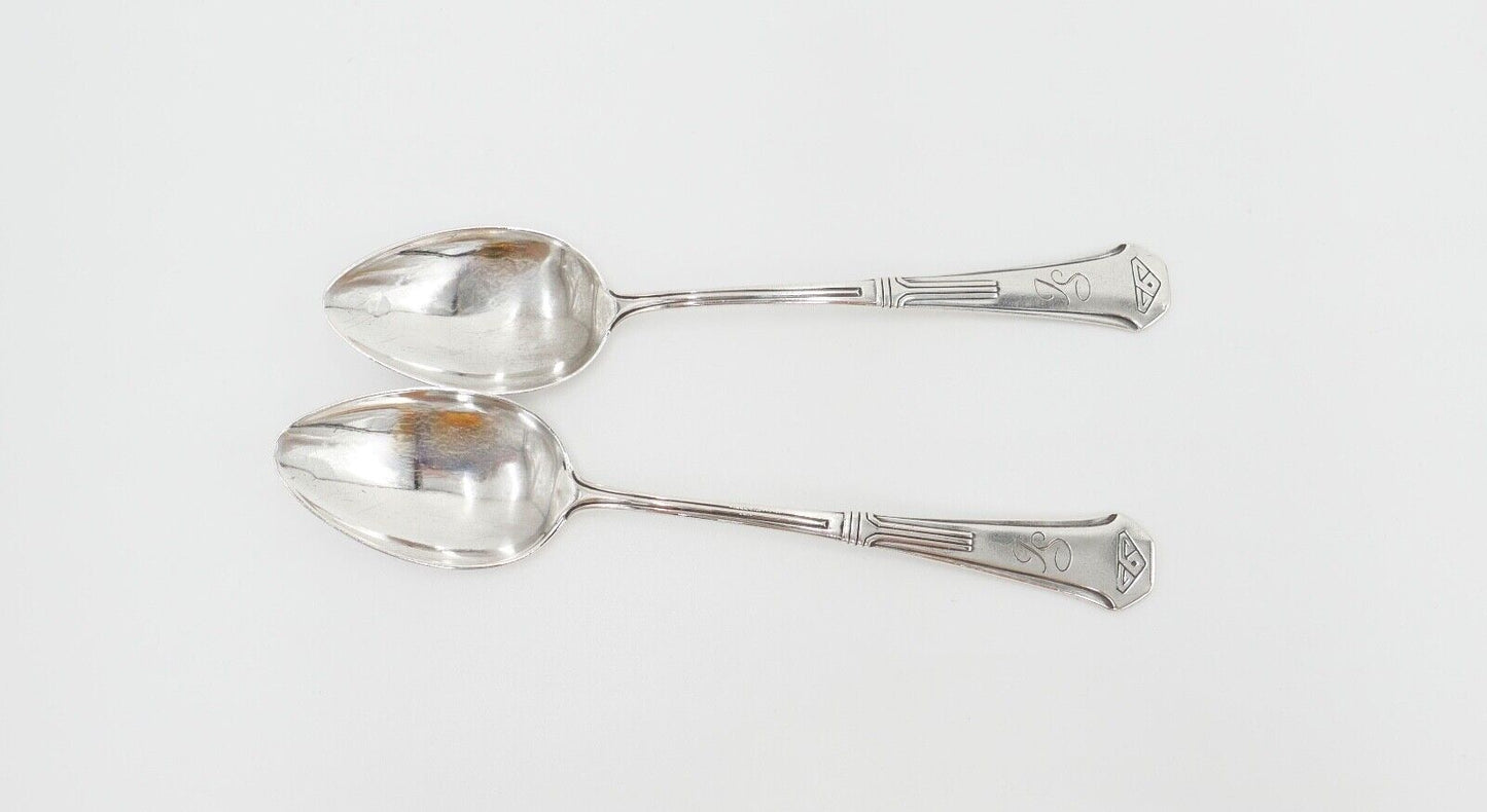 2x seltene antike Kaffeelöffel LW Lutz & Weiss Monogramm JS Silber 37,3 Gr - Antikhandel-Stuttgart