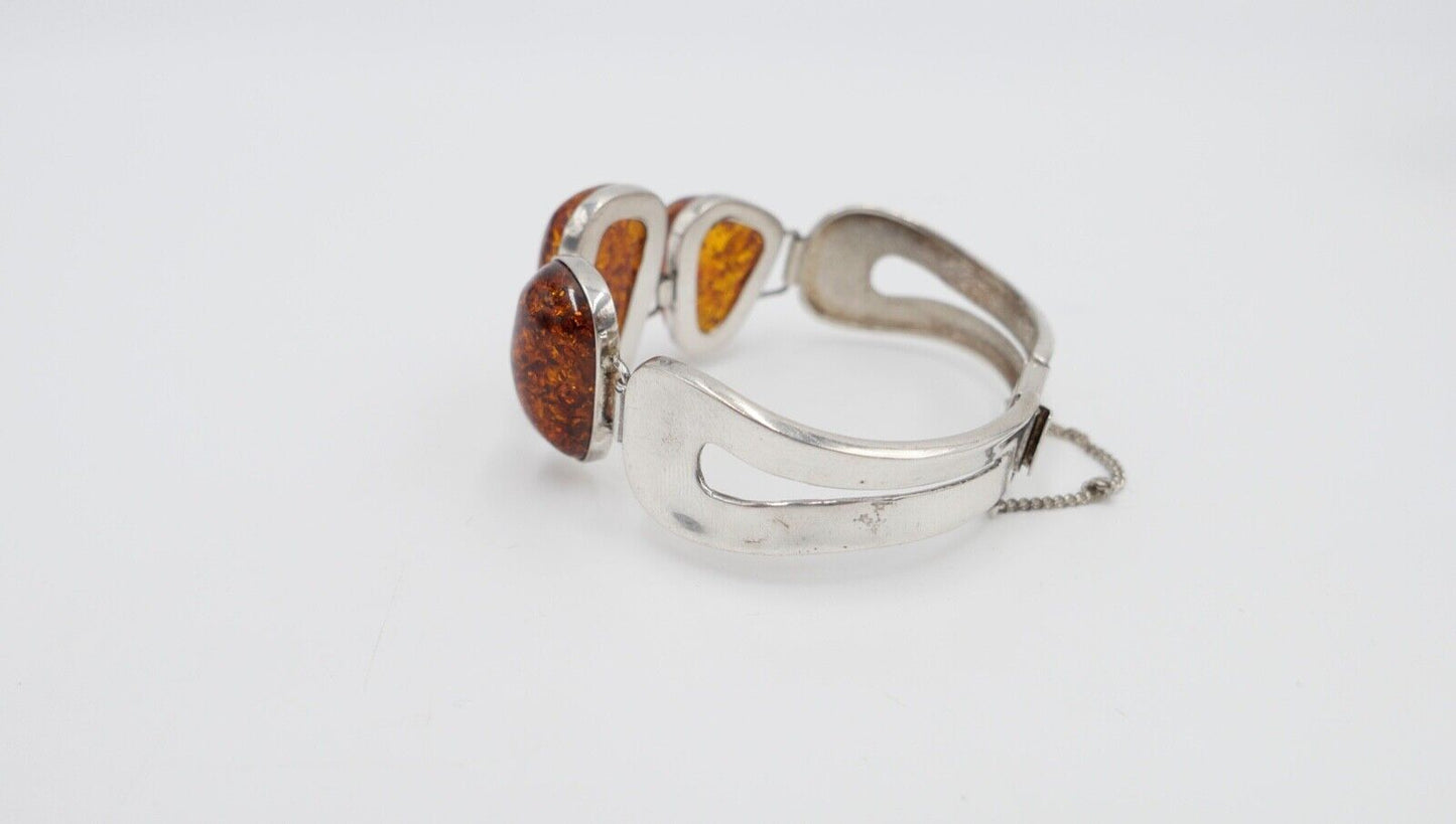 80er Jahre Silber 925 Bernstein Armband Armreif Armspange G Danzig Polen - Antikhandel-Stuttgart