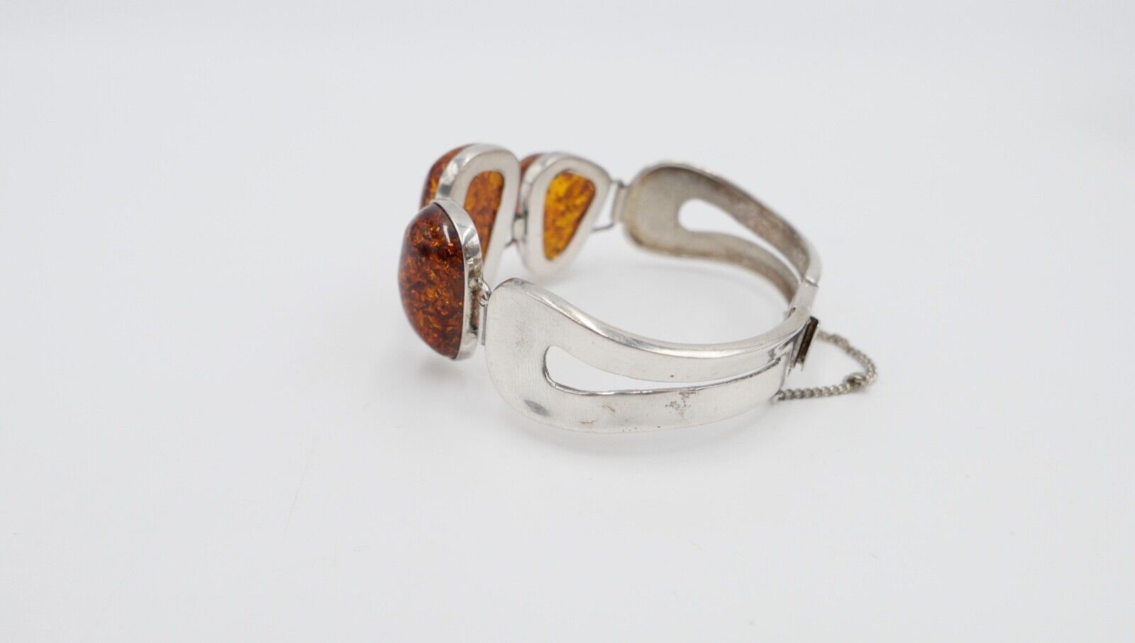 80er Jahre Silber 925 Bernstein Armband Armreif Armspange G Danzig Polen - Antikhandel-Stuttgart