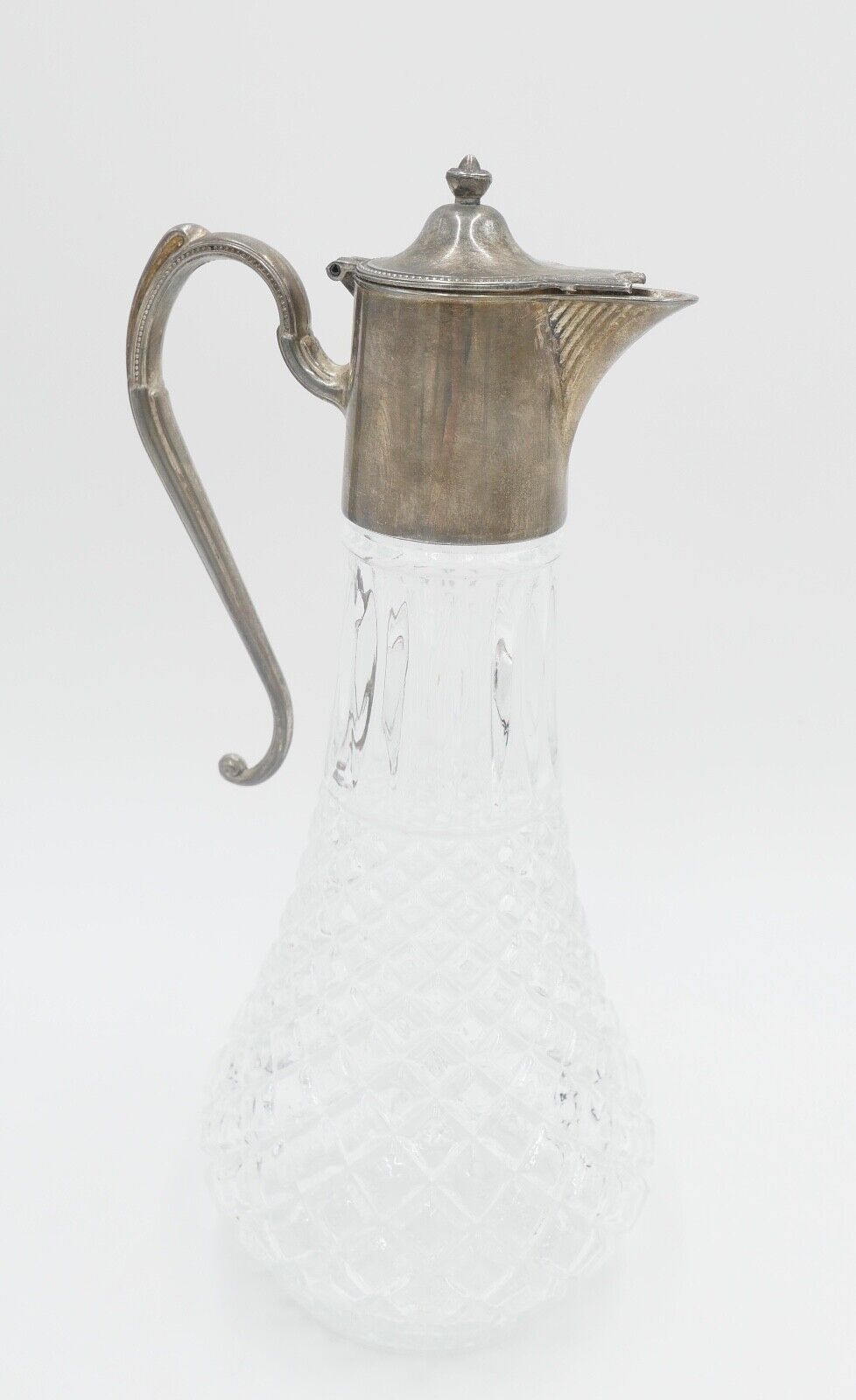 Karaffe E.P. Zinc / Zink versilbert Diamond cut Glass made in England - Antikhandel-Stuttgart